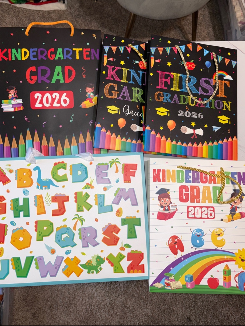 Kindergarten Grad 2026 Gift Bags - Colorful Black & Multicolor